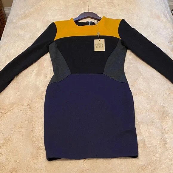 Torn by Ronny Kobo
Ivy Colorblock Long Sleeve Mini Dress - Mustard, Black, Blue - Picture 4 of 5